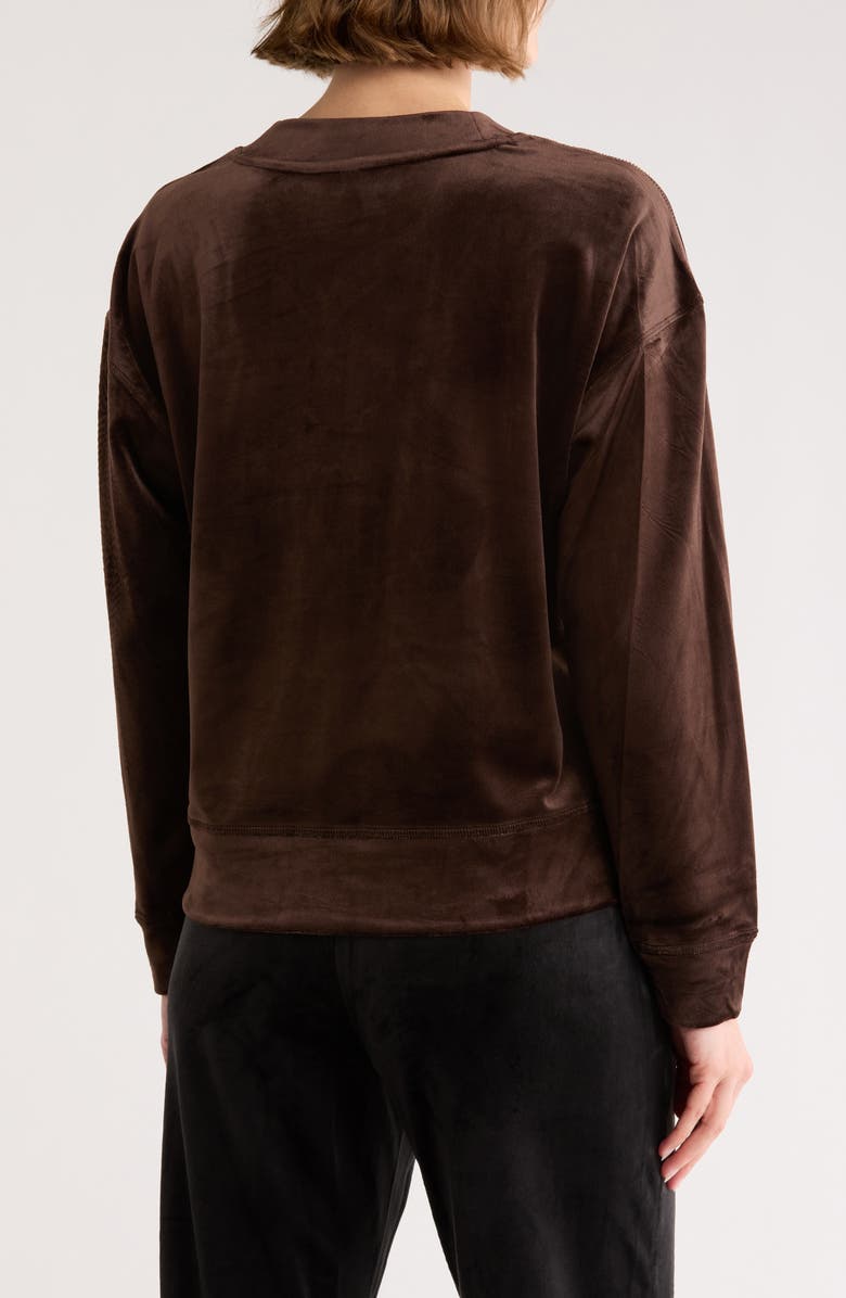 DKNY Mini Rhinestone Logo Velour Pullover, Alternate, color, Espresso