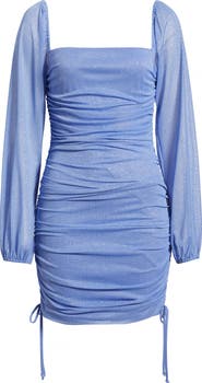 Jump Apparel Ruched Glitter Long Sleeve Minidress