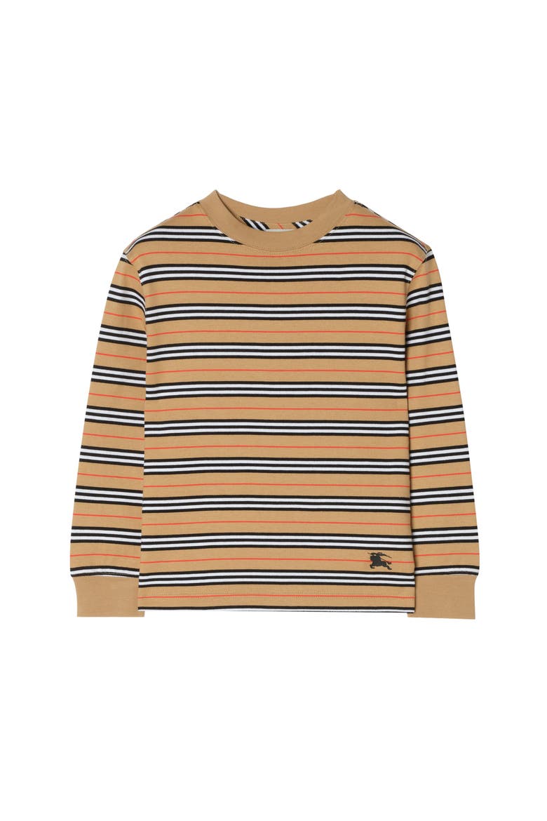 Long-sleeve Icon Stripe Cotton T-shirt, Main, color, Sand beige