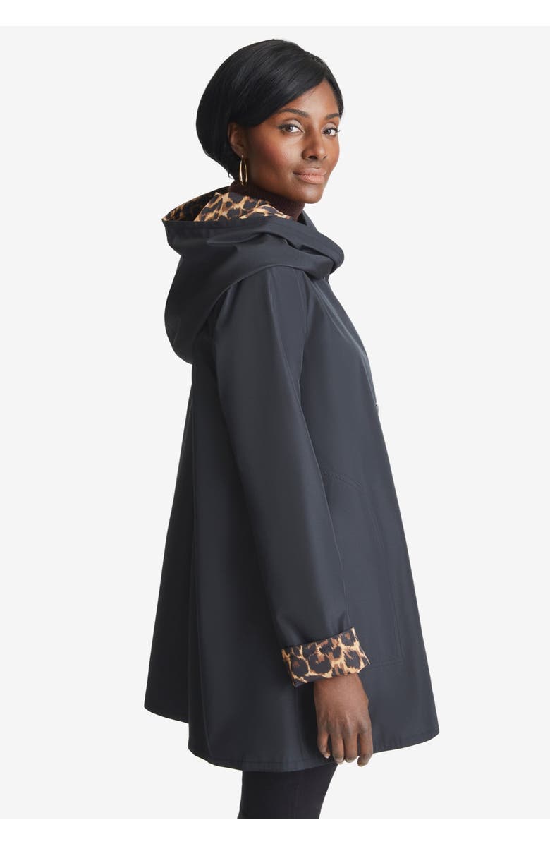 Jessica London Reversible A-Line Raincoat, Alternate, color, Dark Charcoal Dot