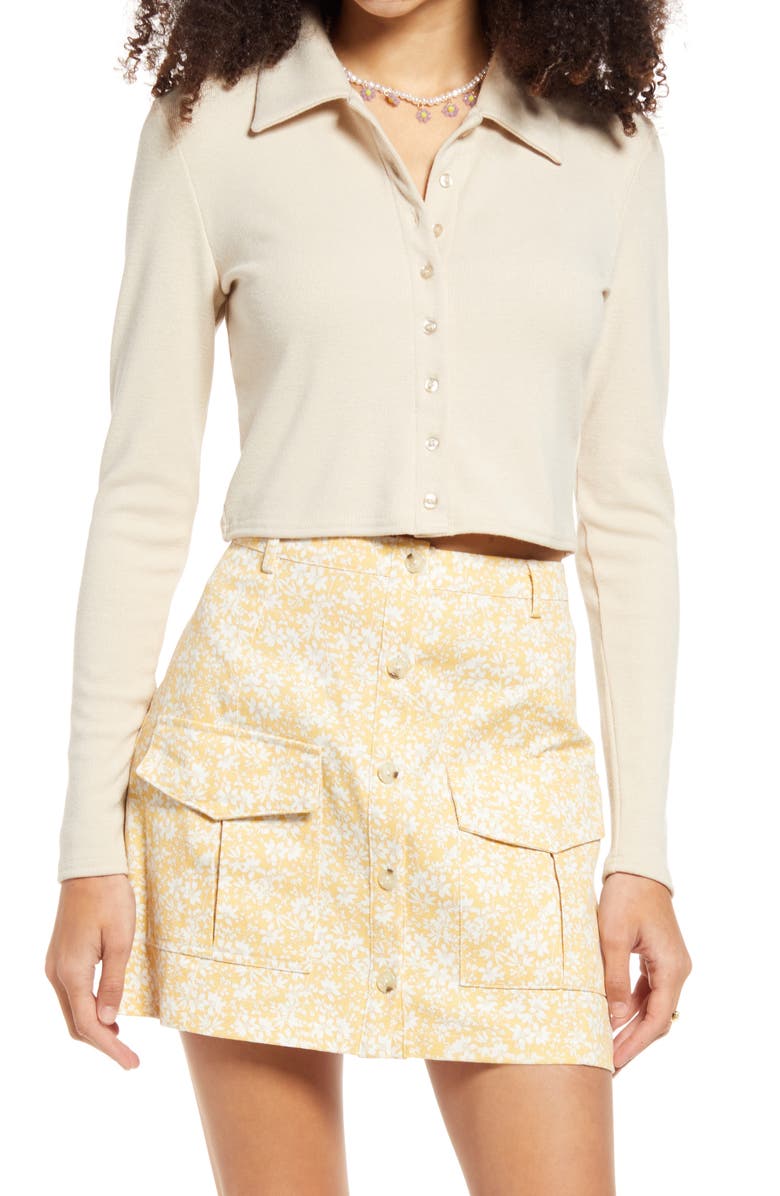 BP. Button Front Crop Rib Shirt, Main, color, 