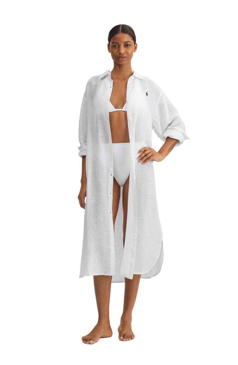 Polo Ralph Lauren Maxi Organic Cotton & Linen Cover-Up Shirtdress, Alternate, color, 
