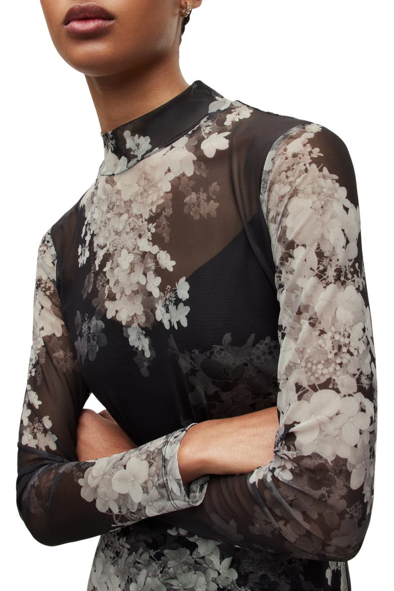 Hanna Venetia Long Sleeve Midi Dress, Alternate, color, BLACK