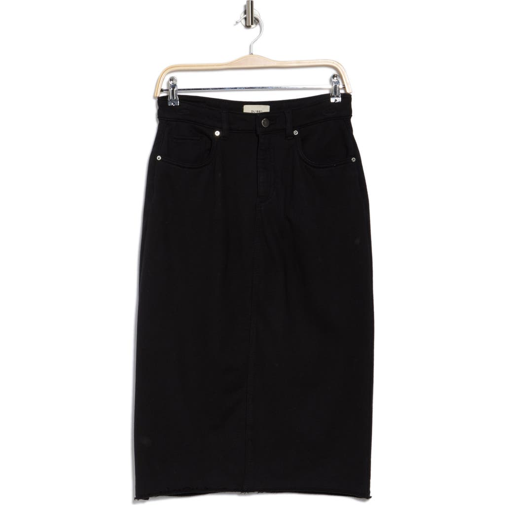 Dl1961 Alma Raw Hem Denim Midi Skirt In Black