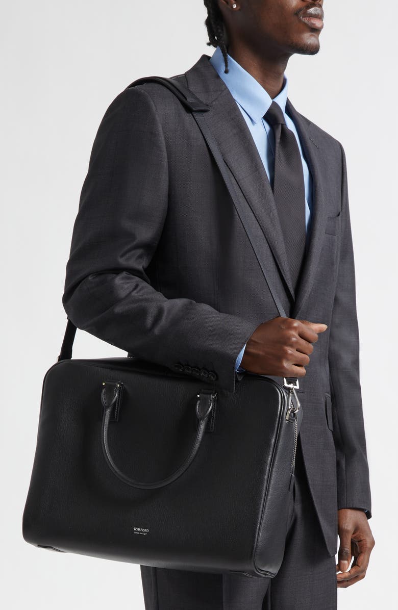 TOM FORD Padlock Grained Leather Briefcase, Alternate, color, Black