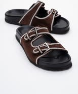 Forever & Always Shoes Allen Rhinestone Leather Slide Sandal