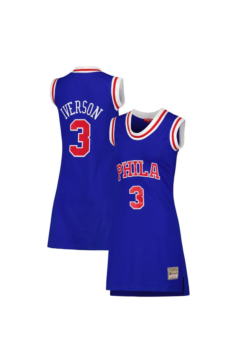 Mitchell & Ness Women's Mitchell & Ness Allen Iverson Royal Philadelphia 76ers 1996 Hardwood Classics Name & Number Player Jersey Dress, Main, color, 