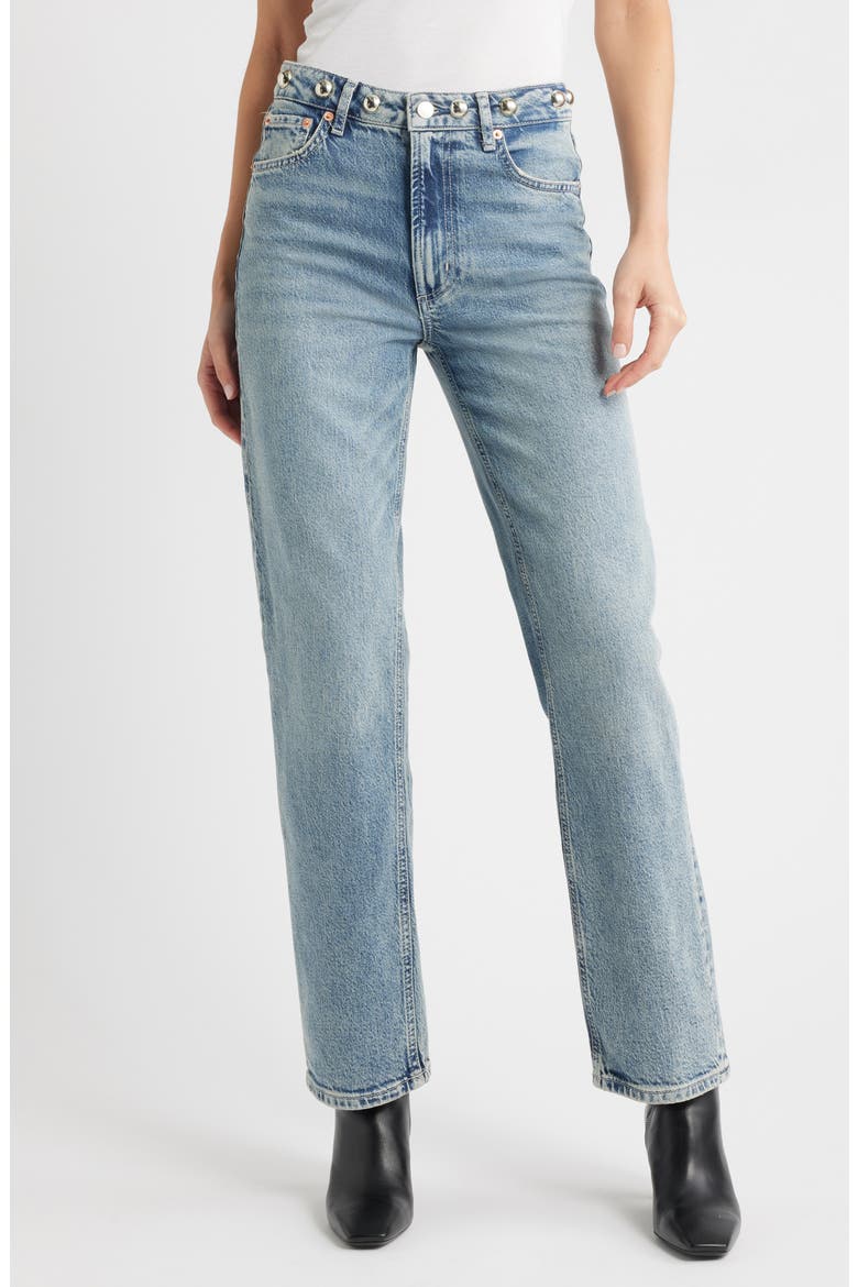 Topanga Studded High Waist Straight Leg Jeans, Main, color, DESERT SKY STUDDED