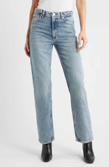 Topanga Studded High Waist Straight Leg Jeans