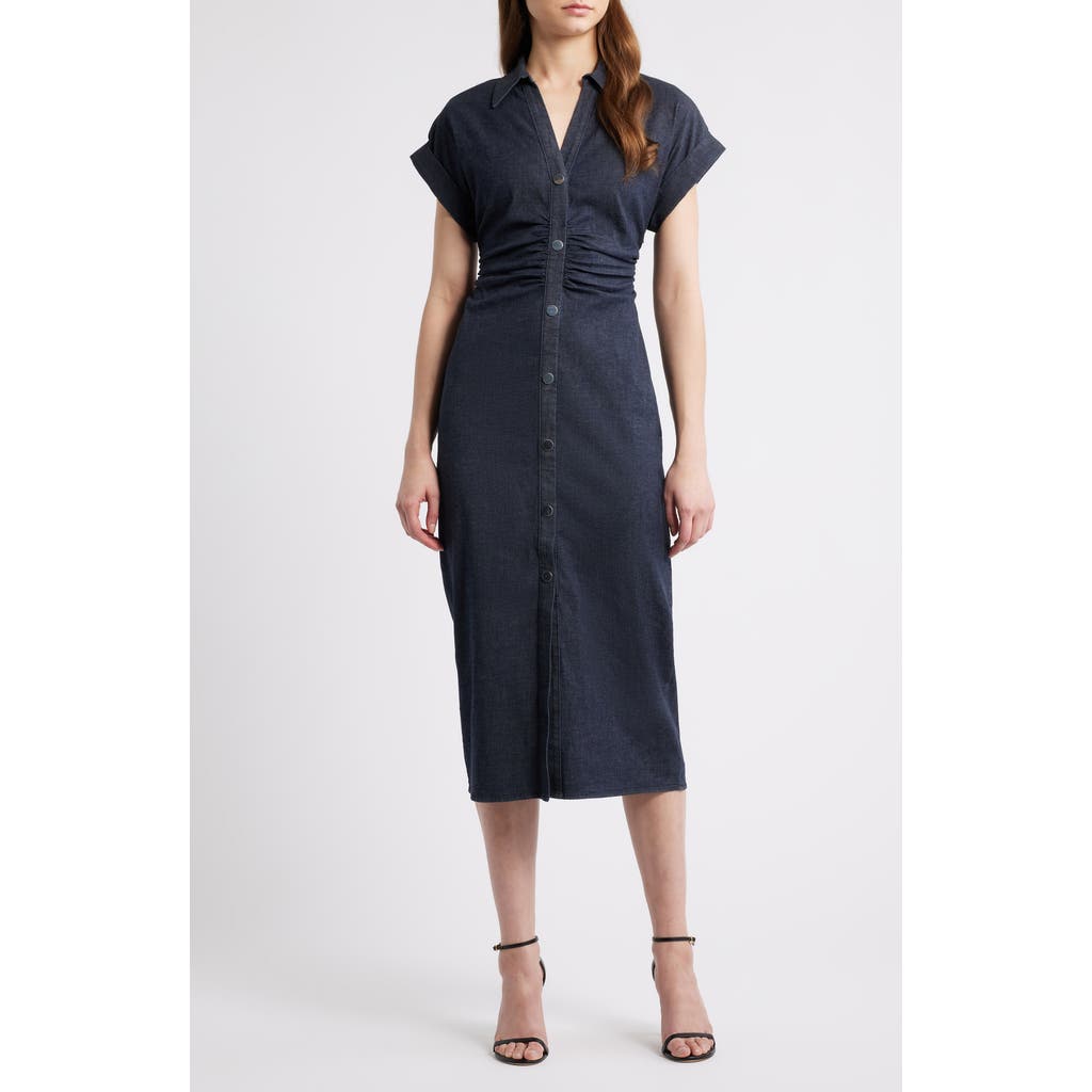 Anne Klein Denim Midi Shirtdress In Blue