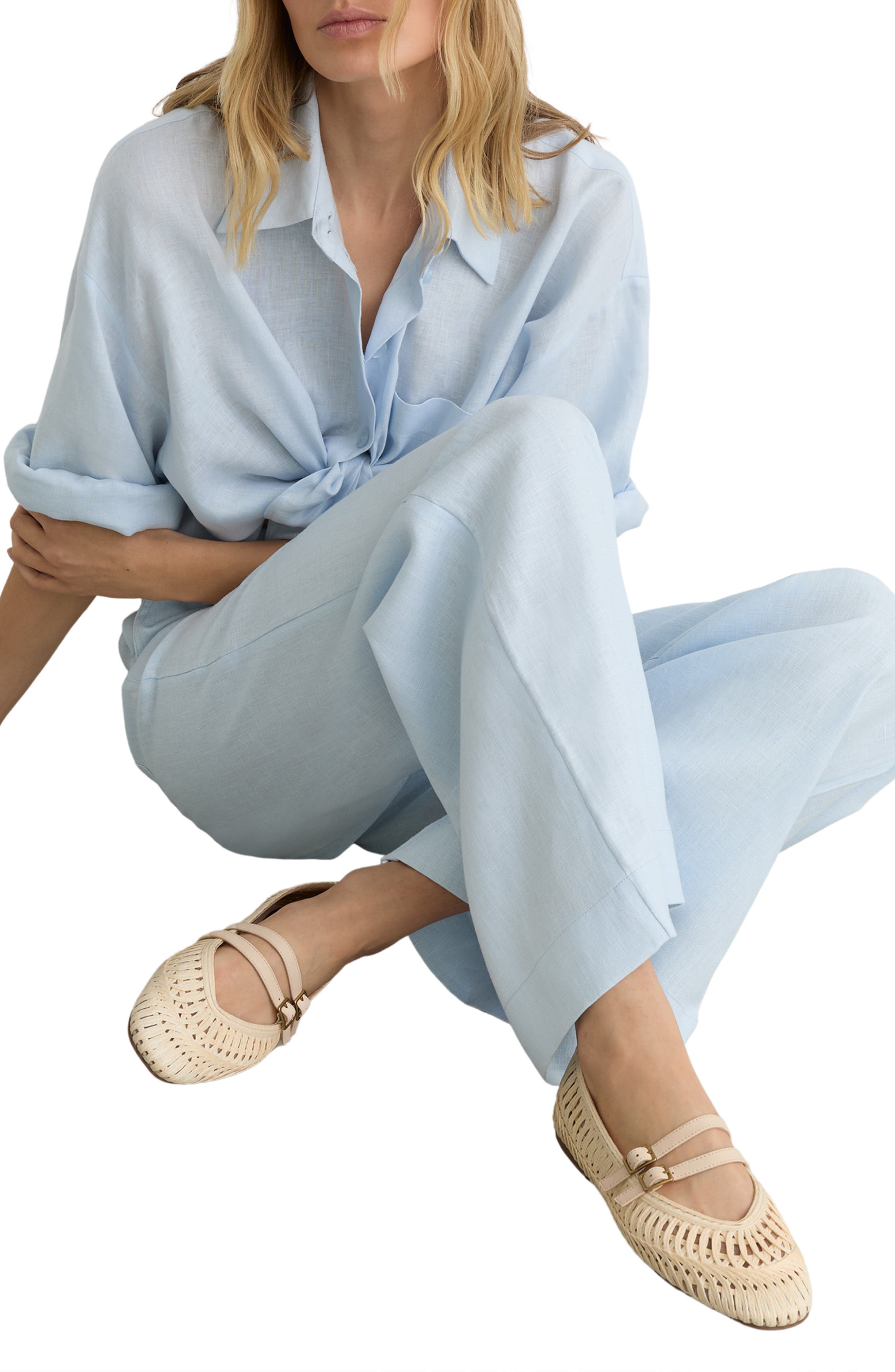 Reiss Elizabeth Woven Mary Jane Flat, Alternate, color, Off White