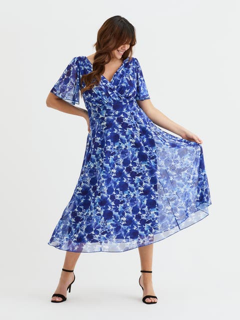 Victoria Floral Angel Sleeve Midi Dress