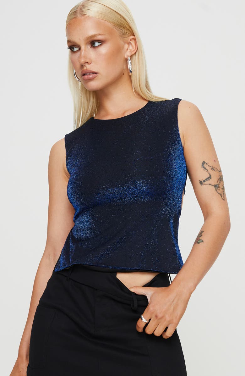 Princess Polly Uzo Sparkle Cutout Back Tank, Alternate, color, 