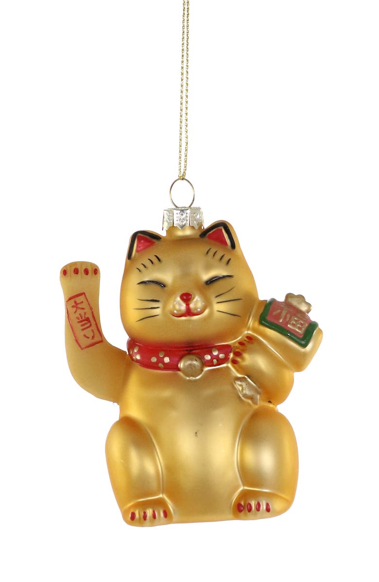 Cody Foster & Co. Lucky Cat Blown Glass Ornament, Main, color, Gold Multi