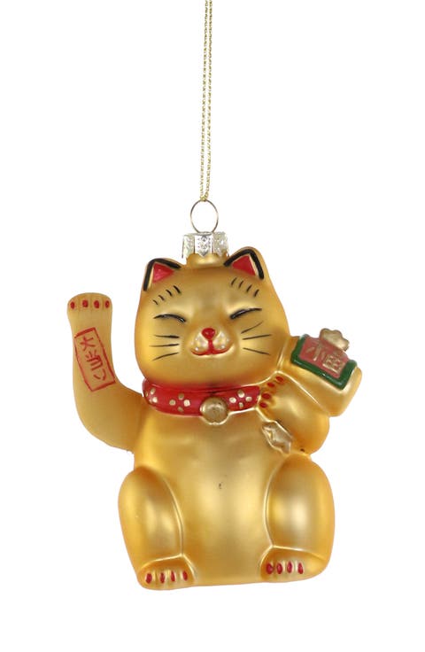 Lucky Cat Blown Glass Ornament