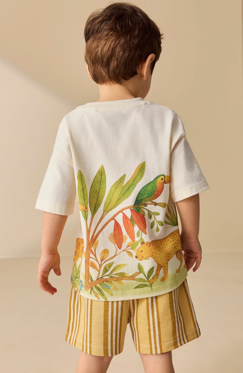 NEXT Kids' Wildlife Graphic Cotton T-Shirt & Stripe Shorts Set, Alternate, color, Yellow