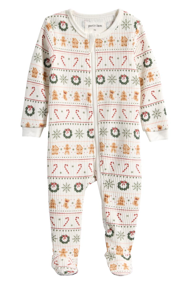 Petit Lem Holiday Treats Fair Isle Fitted Footie Pajamas, Main, color, Off White