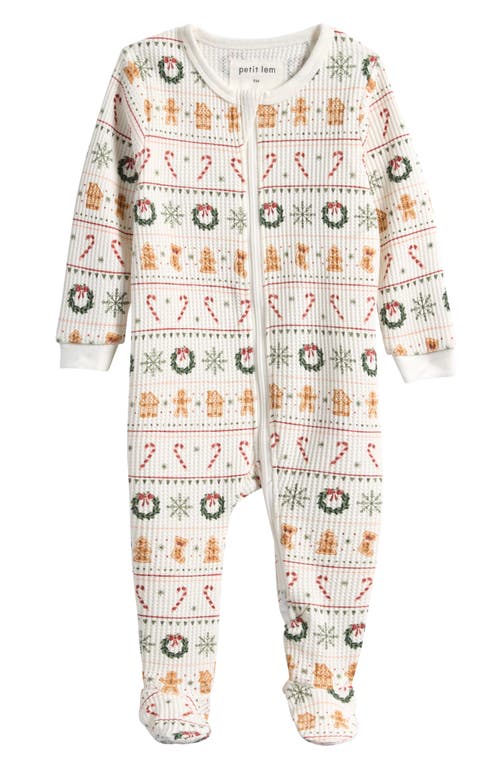 Petit Lem Holiday Treats Fair Isle Fitted Footie Pajamas in Off White 