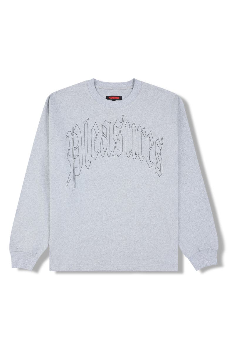PLEASURES Twitch Embroidered Long Sleeve T-Shirt, Alternate, color, Heather Grey