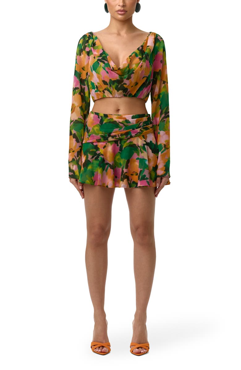 Naked Wardrobe Ruffle Chiffon Miniskirt, Alternate, color, Secret Garden