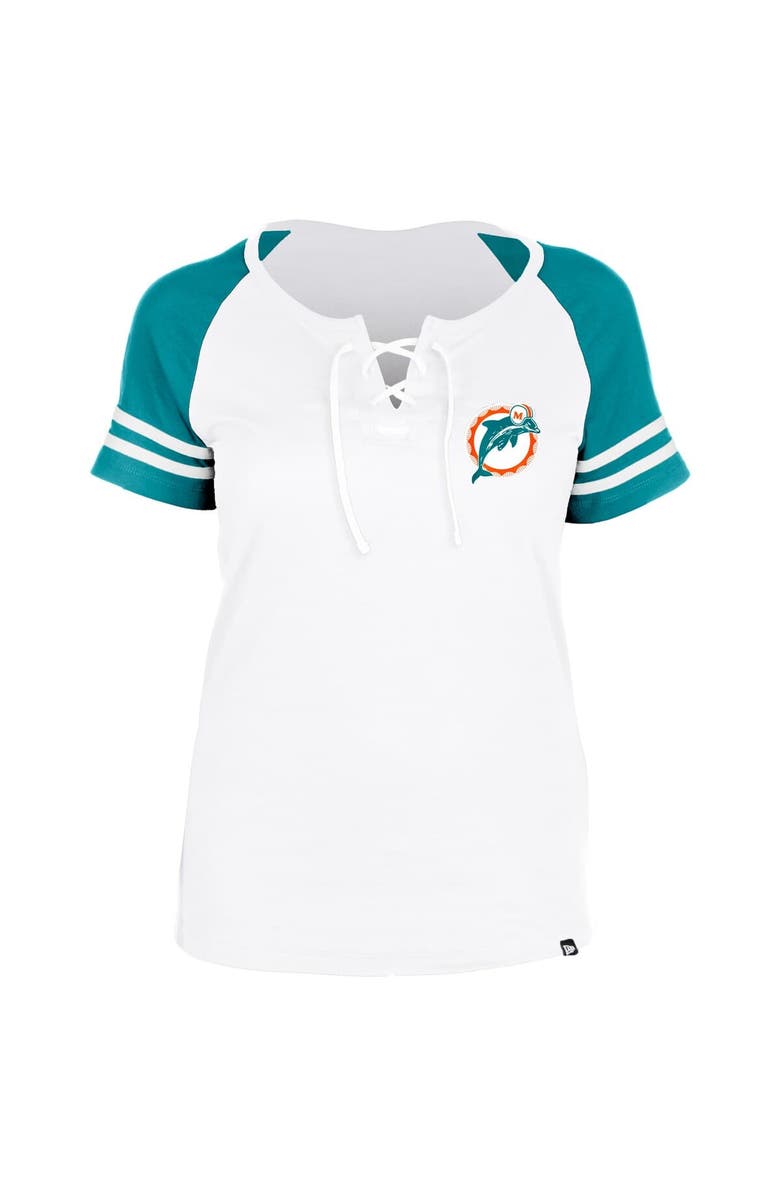 New Era Women's New Era Gray Miami Dolphins Throwback Lace-Up Raglan T-Shirt, Alternate, color, Gray