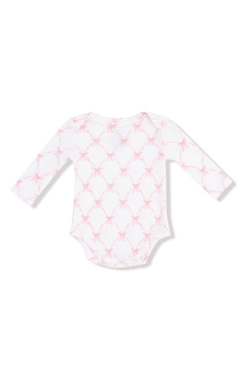 Ribbon Bow Trellis Print Long Sleeve Bodysuit (Baby)
