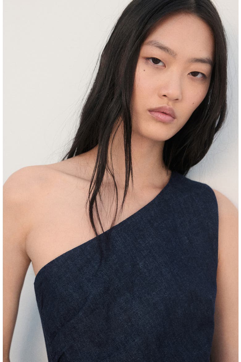Asymmetric Nonstretch Denim Midi Dress, Alternate, color, OPEN BLUE