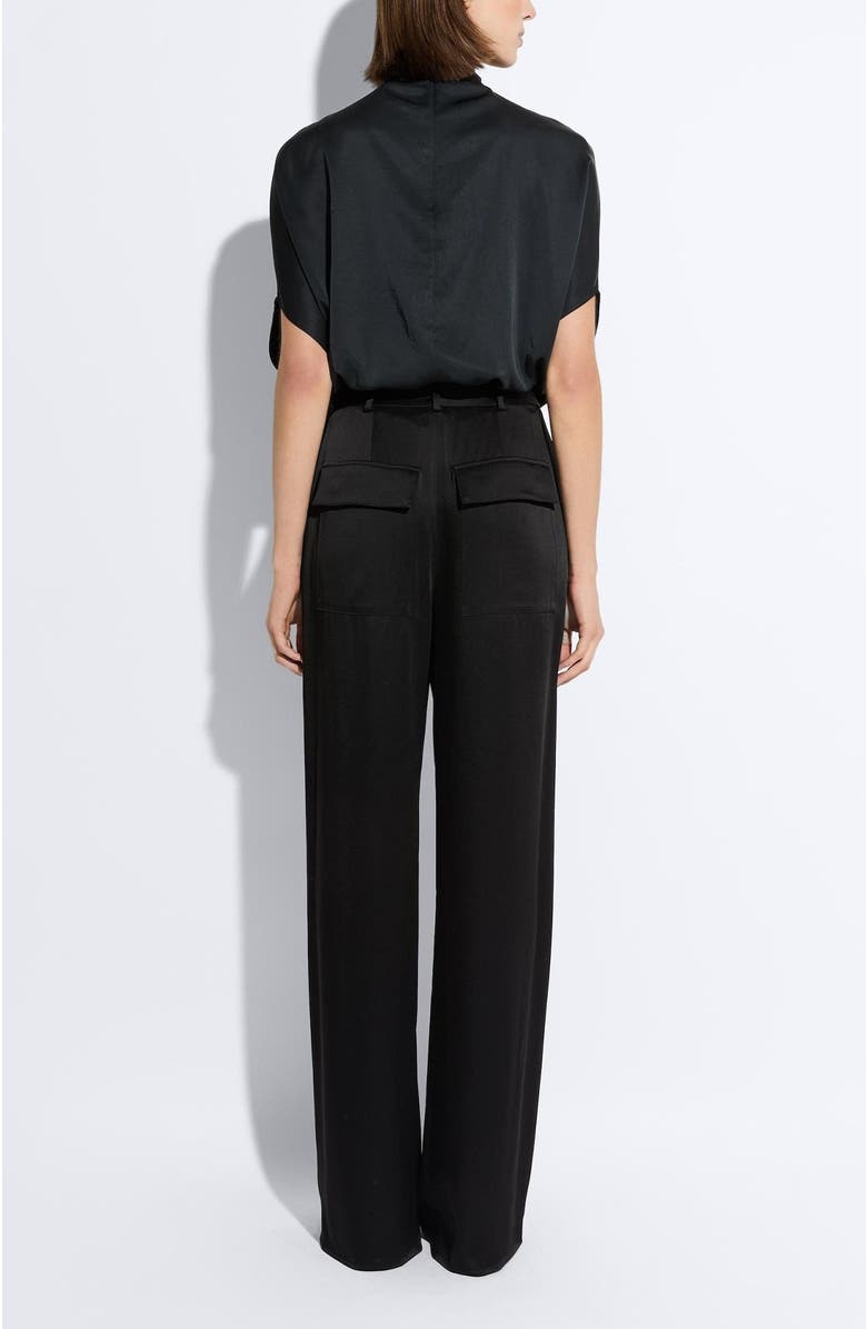 LAPOINTE Satin Relaxed Pleated Pant, Alternate, color, Black