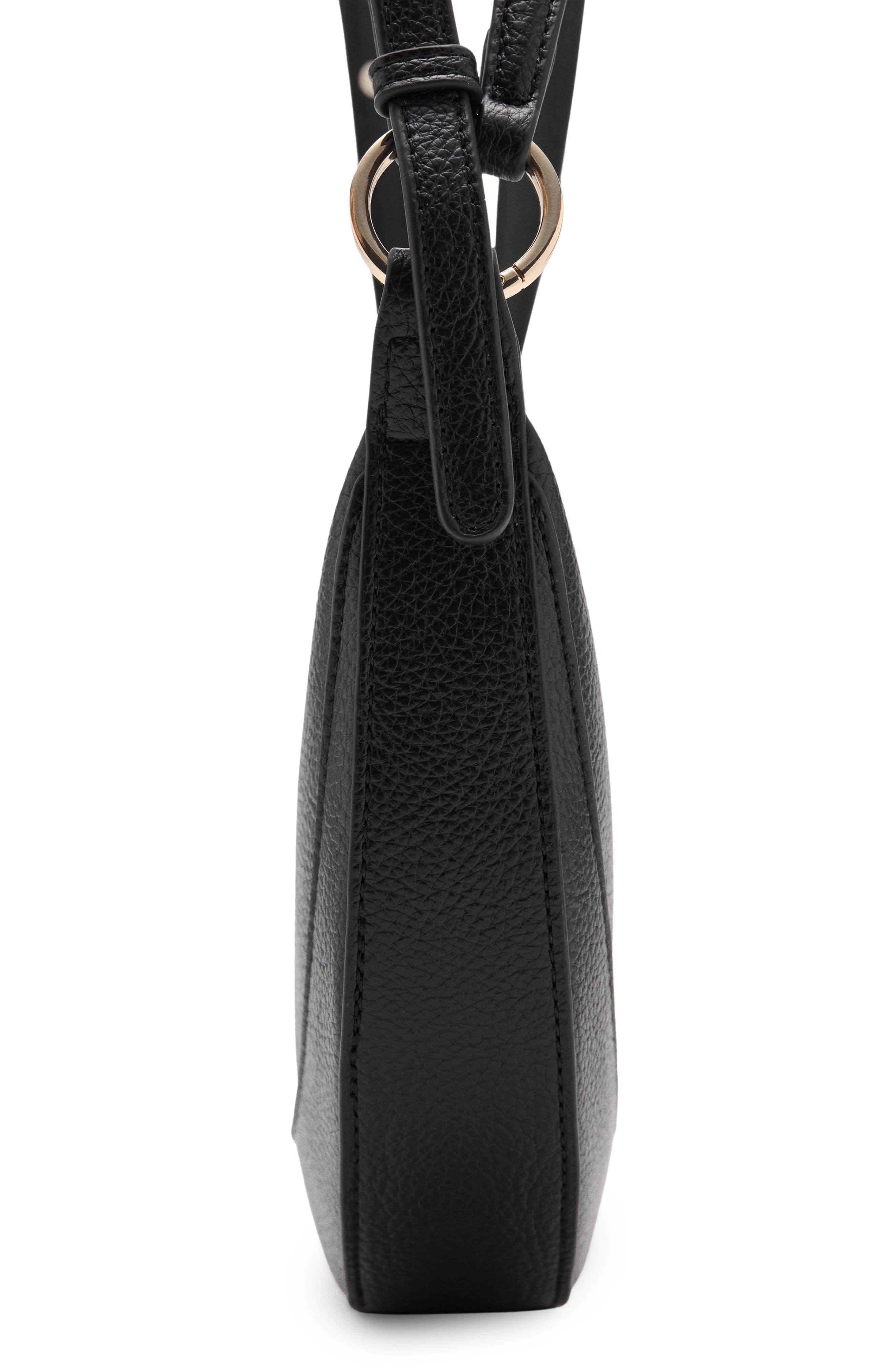 MANGO Oval Faux Leather Shoulder Bag, Alternate, color, Black