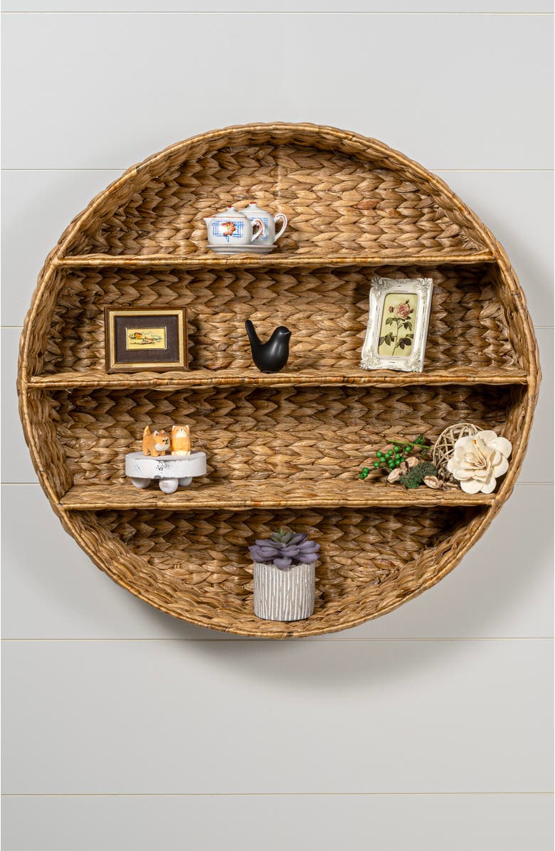 HAPPIMESS Annulus 3-Shelf Circular Handwoven Hyacinth Wall Rack, Alternate, color, Light Brown