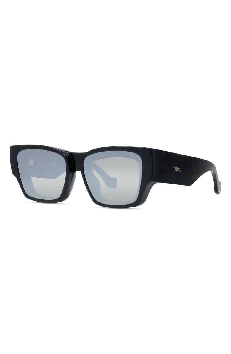 Loewe Signature 56mm Rectangular Sunglasses, Alternate, color, Shiny Black / Smoke Mirror