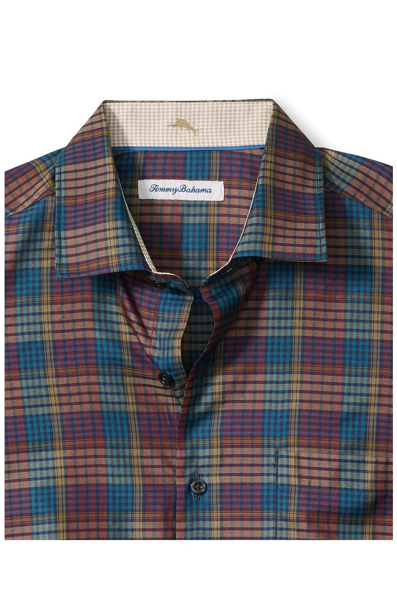 Bordeaux Plaid Cotton & Silk Button-Up Shirt, Alternate, color, DARK SANGRIA