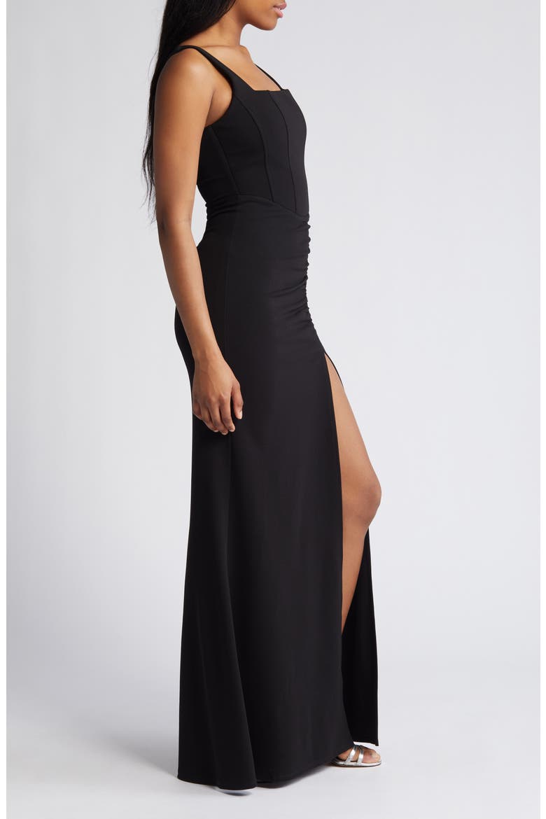 Corset Sleeveless Ruched Gown, Alternate, color, BLACK