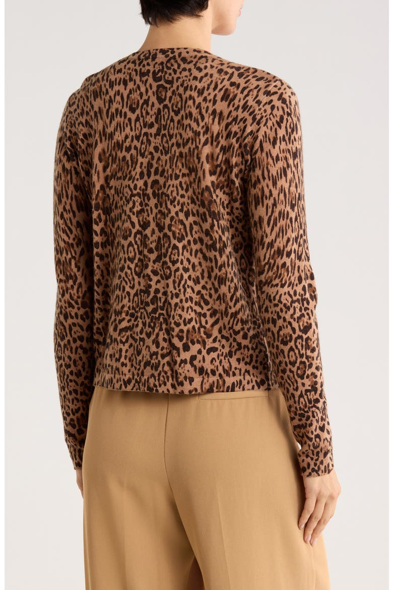 Leopard Print Wool & Cashmere Blend Cardigan, Alternate, color, CAMEL
