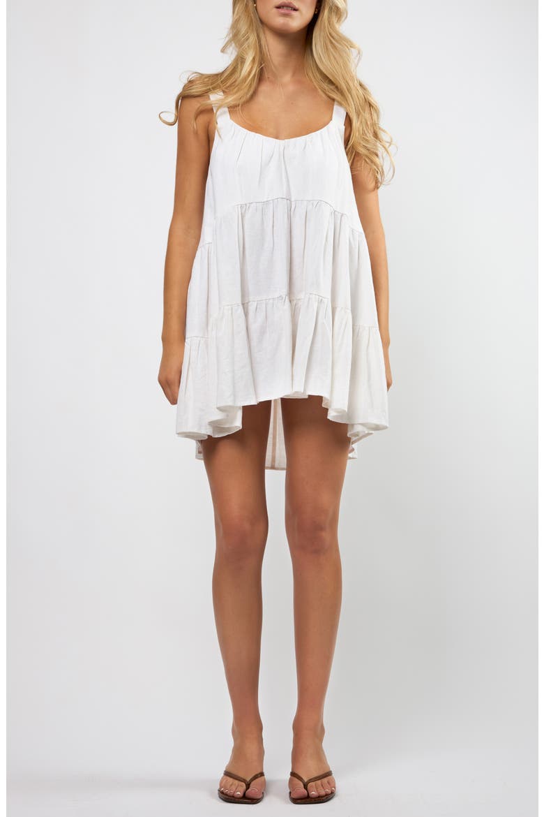 Linen Blend Babydoll Mini Sundress, Main, color, WHITE