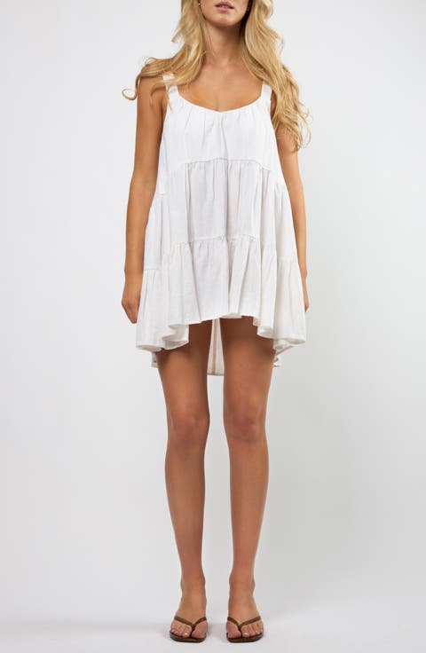 Linen Blend Babydoll Mini Sundress