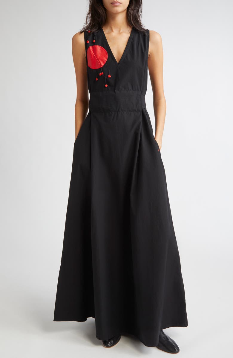 KÚR Anthurium Appliqué Sleeveless Cotton Dress, Main, color, Black