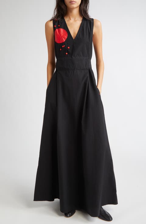 Anthurium Appliqué Sleeveless Cotton Dress