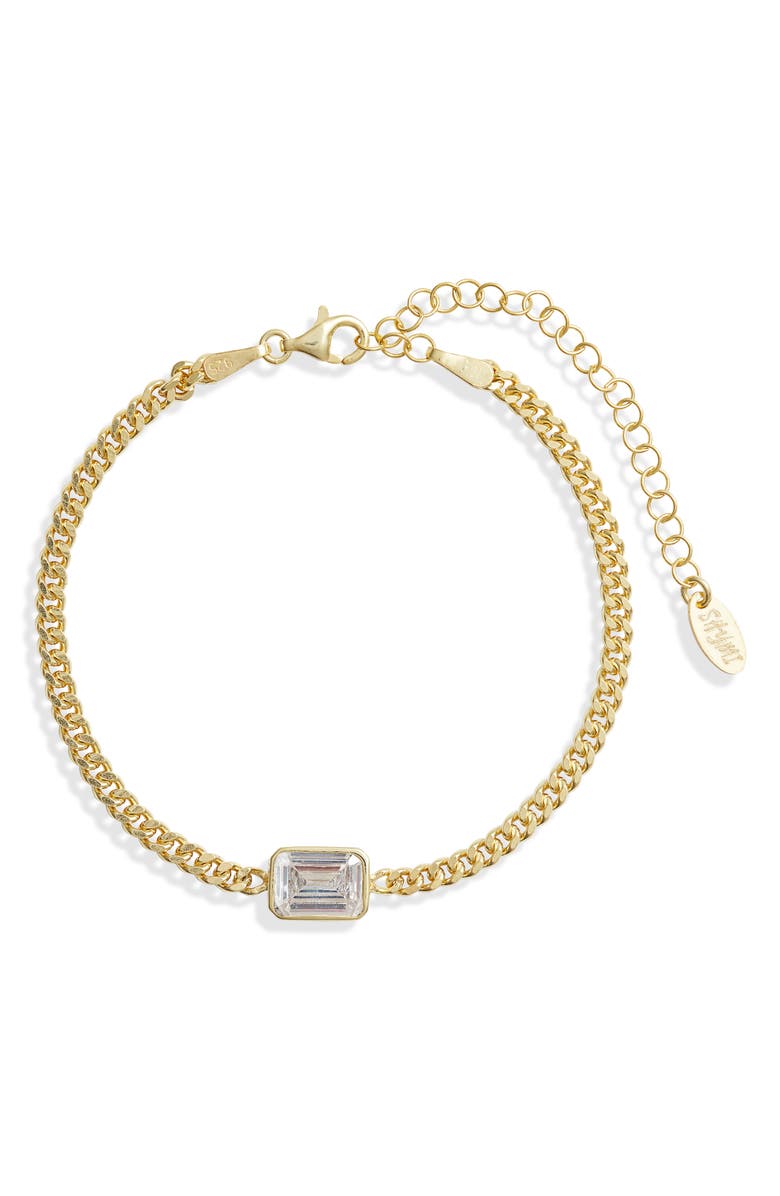 SHYMI Fancy Shape Cubic Zirconia Curb Chain Bracelet, Main, color, Gold/ White/Emerald Cut