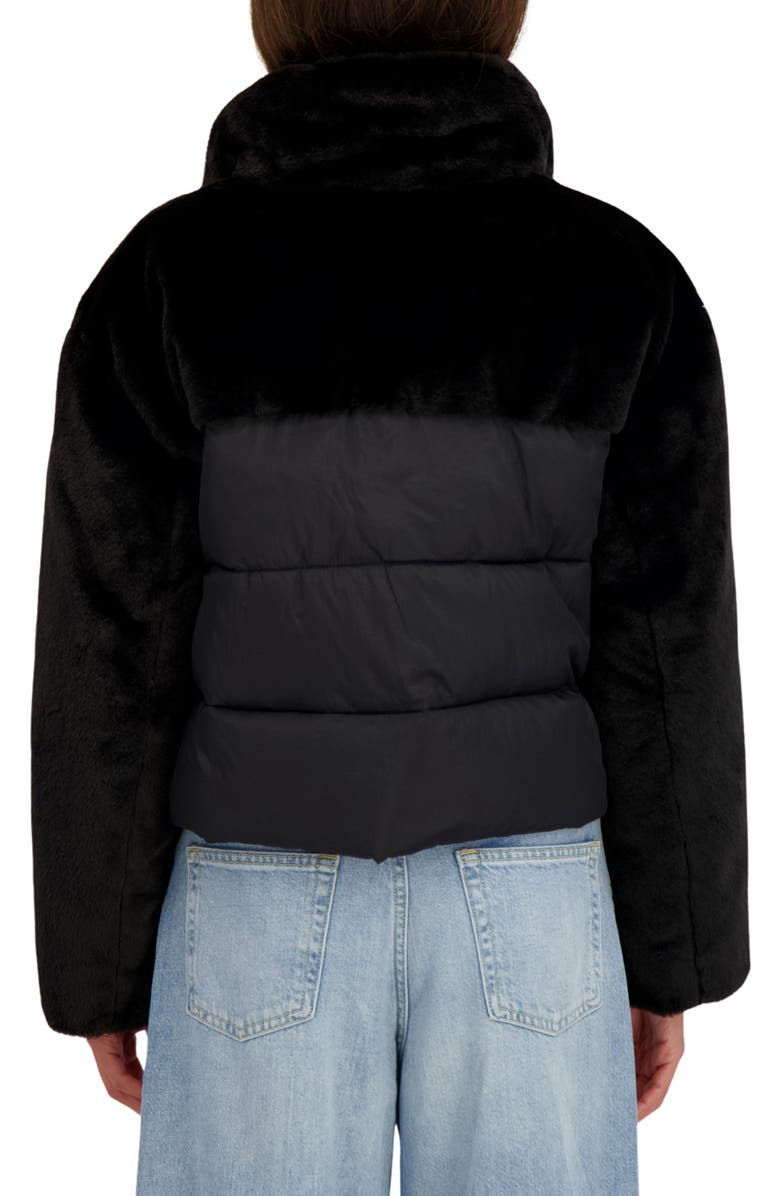 Sebby Faux Fur Mixed Media Puffer Jacket, Alternate, color, Black