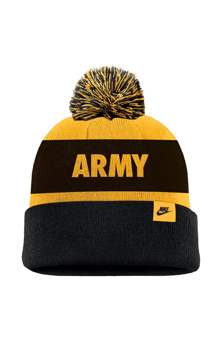Nike Men
s Nike Gold Army Black Knights West Point Classic Collection Peak Stripe Cuffed Knit Hat with Pom, Alternate, color, Gold