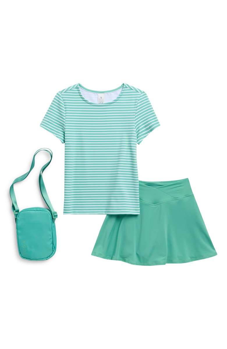 YOGALICIOUS Kids' Lux Bloom T-Shirt, Skirt & Crossbody Bag Set, Main, color, Jade Green