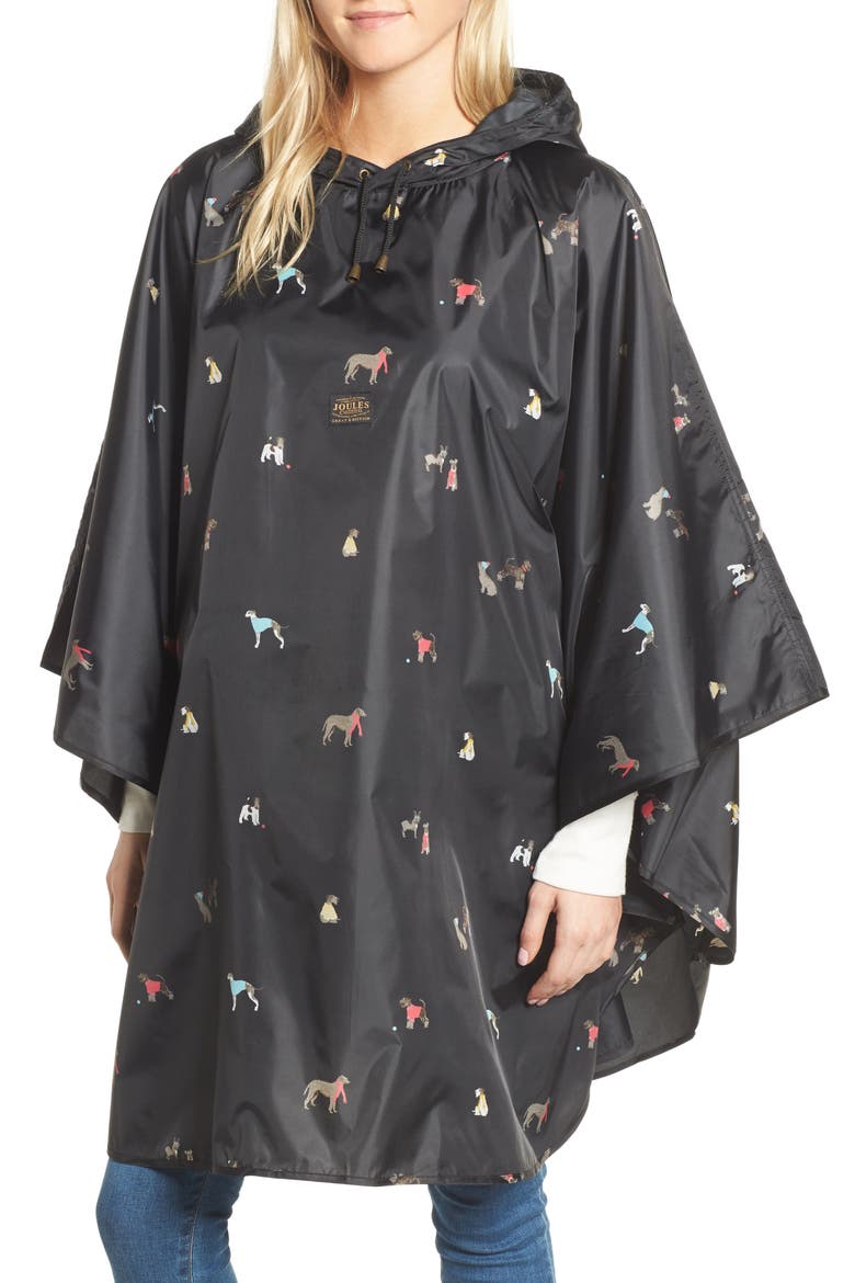 Right as Rain Print Packable Hooded Poncho, Main, color, BLACK CHIC DOGS