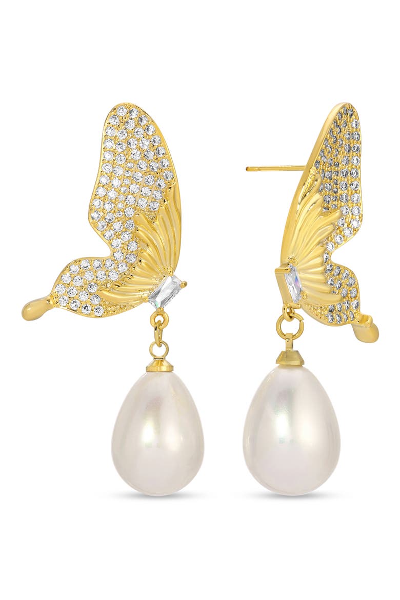 Ezra Cubic Zirconia Butterfly Drop Earrings, Main, color, GOLD