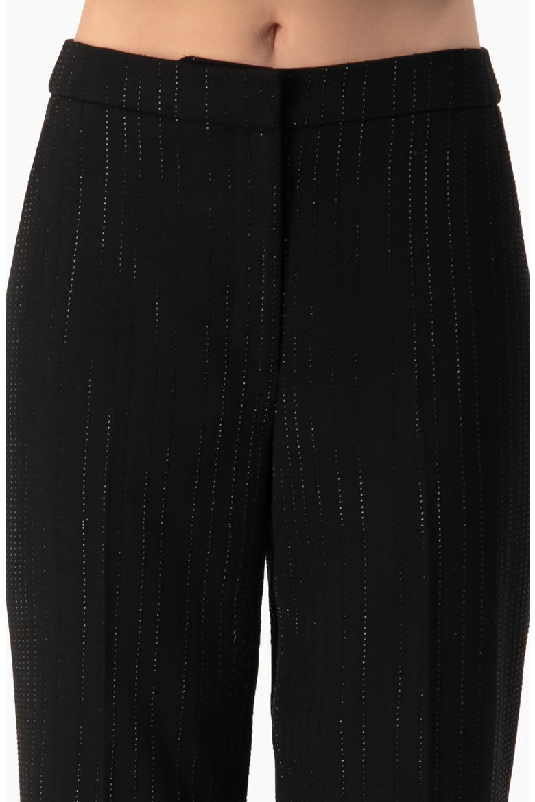 Crystal-Adorned Textured Straight-Cut Tailored Dress Pants, Alternate, color, Black