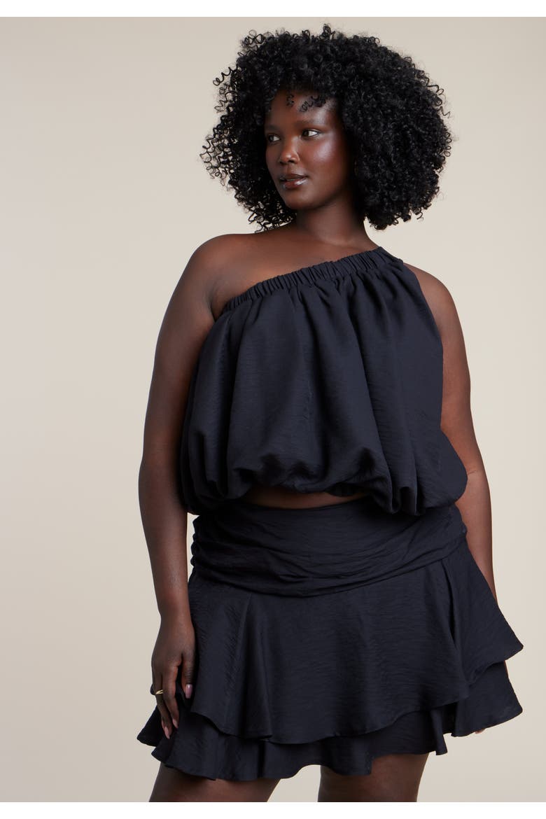 Knotted Asymmetric Crinkle Satin Top, Main, color, BLACK ONYX