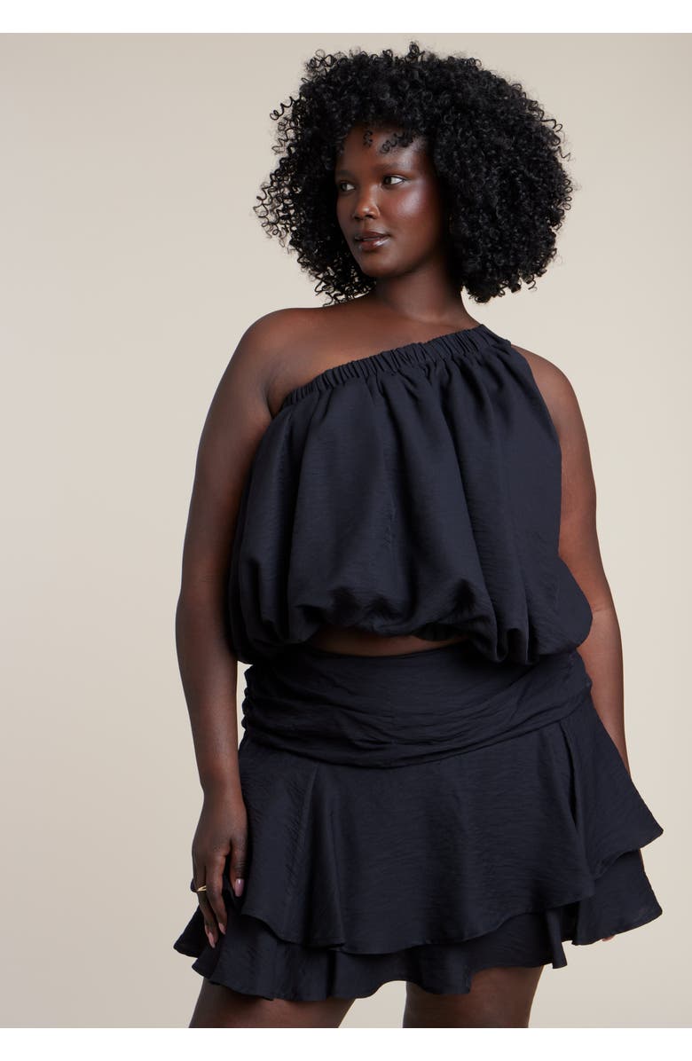 ELOQUII Asymmetric Bubble Crop Top, Main, color, Black Onyx