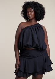 ELOQUII Asymmetric Bubble Crop Top