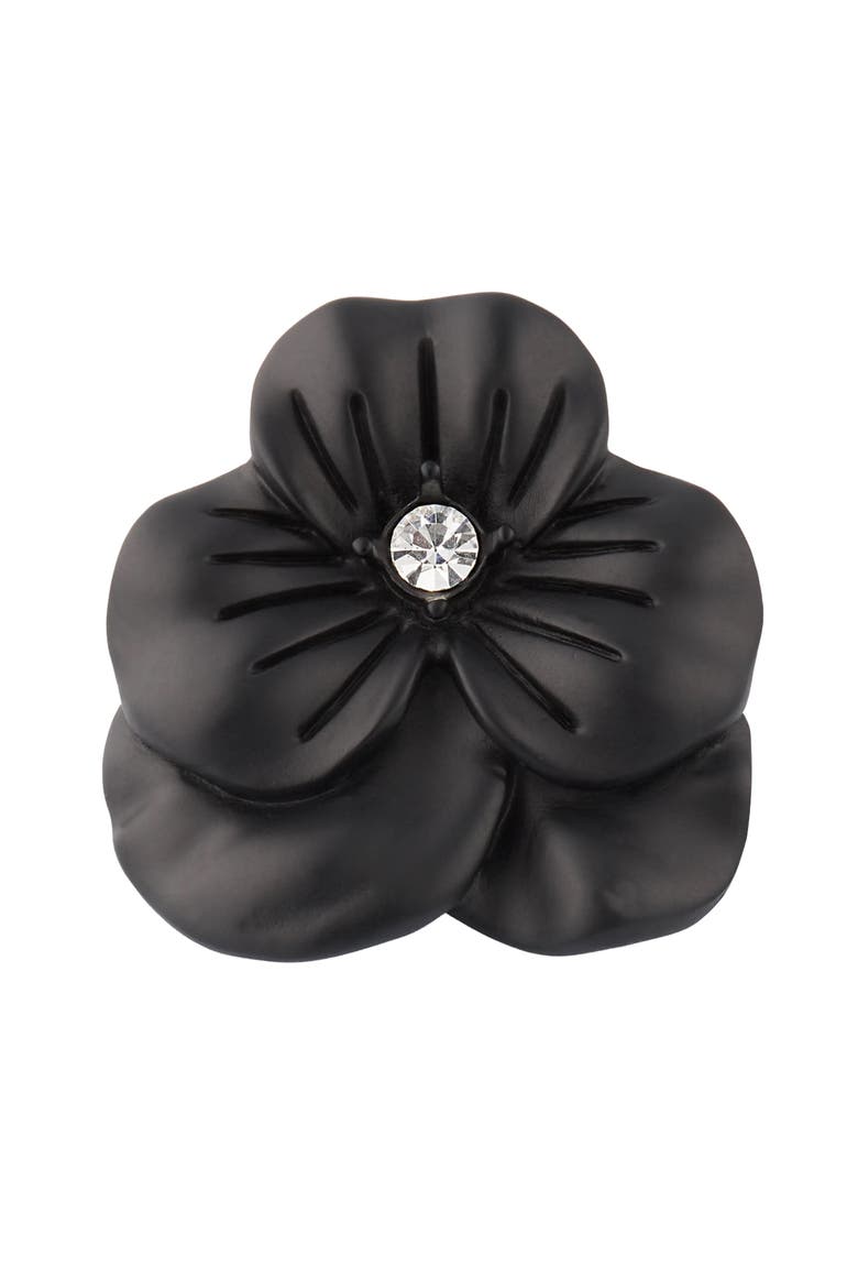 Matte Flower Lapel Pin, Main, color, BLACK CRYSTAL