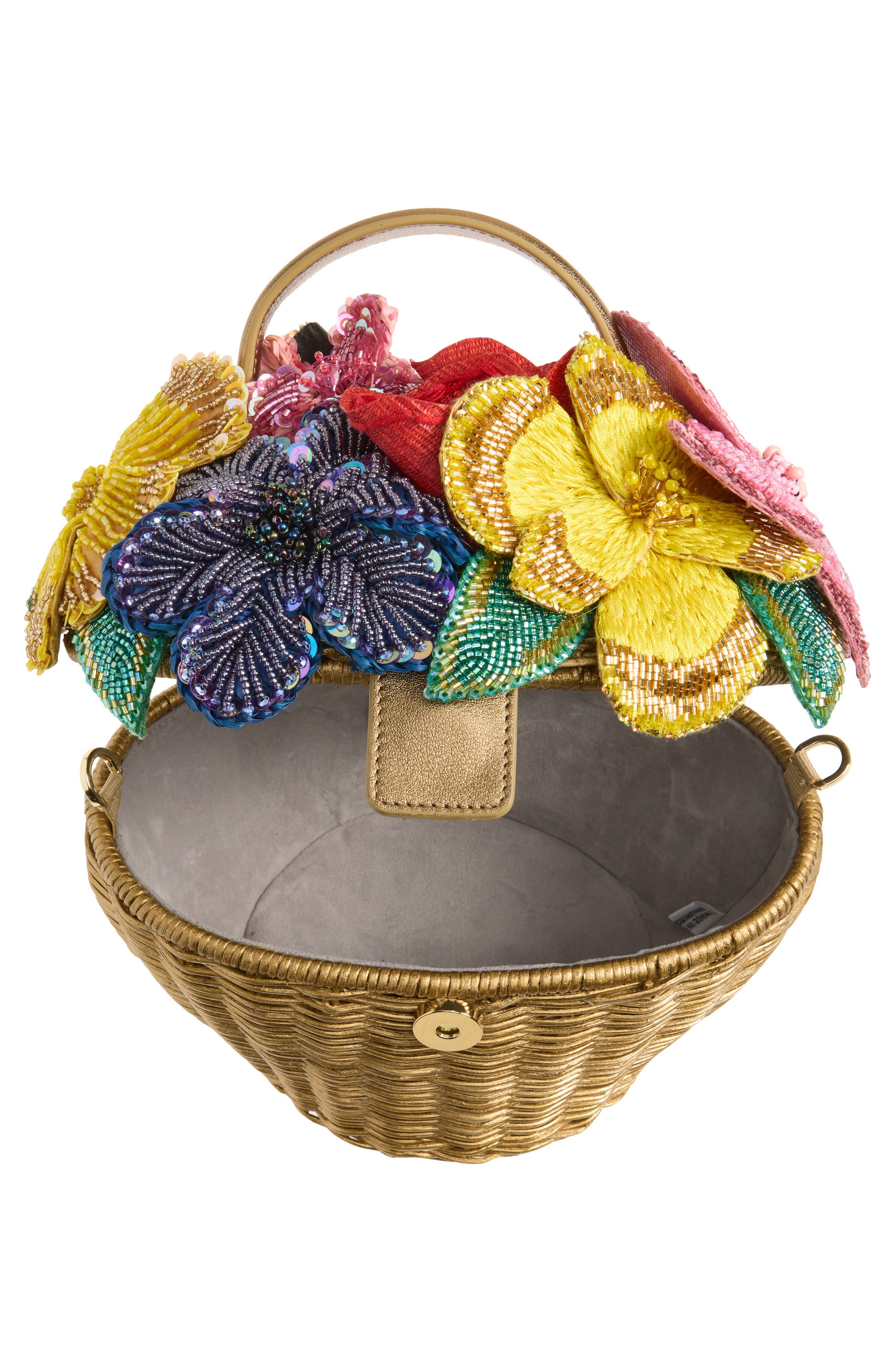 JUDITH LEIBER COUTURE Dorothy Basket Flower Bouquet Woven Rattan Top Handle Bag, Alternate, color, Champagne Champagne